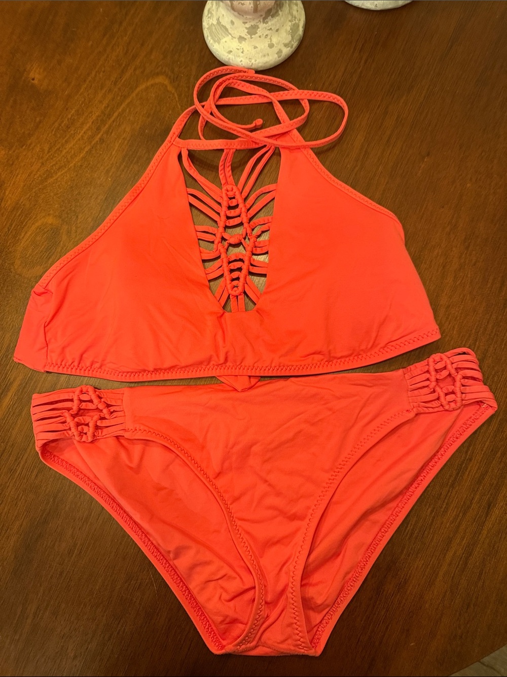 Coral Strappy Two-Piece Bikini Set